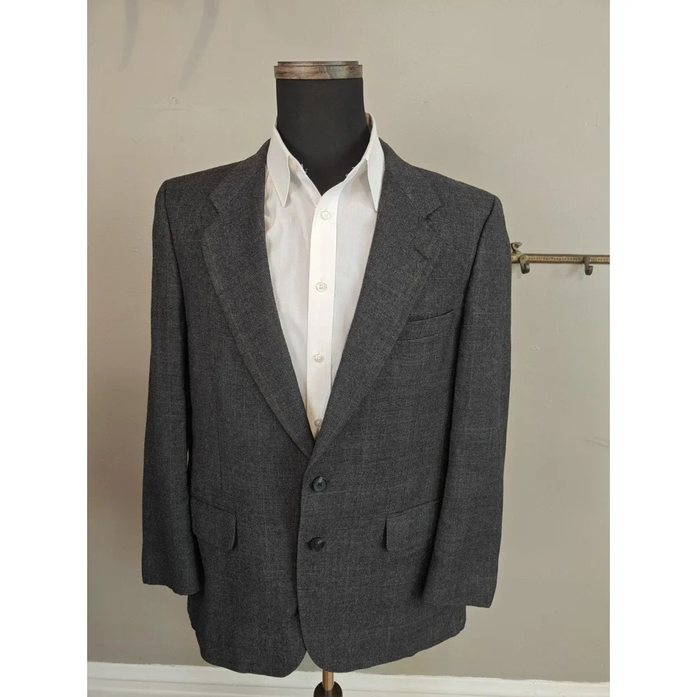 Bespoke 40R Gray Plaid Wool Blazer Mens 2 Button Sport Coat Made in USA M501